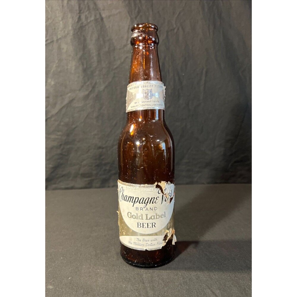 Vintage 1952 Champagne Velvet brown Glass Beer Bottle With Paper Label